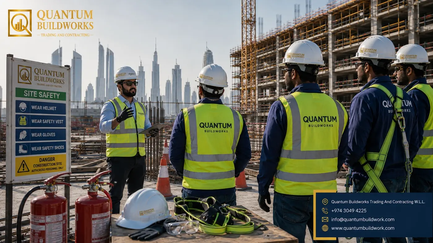 Quantum Buildworks site safety toolbox talk and PPE coordination capability